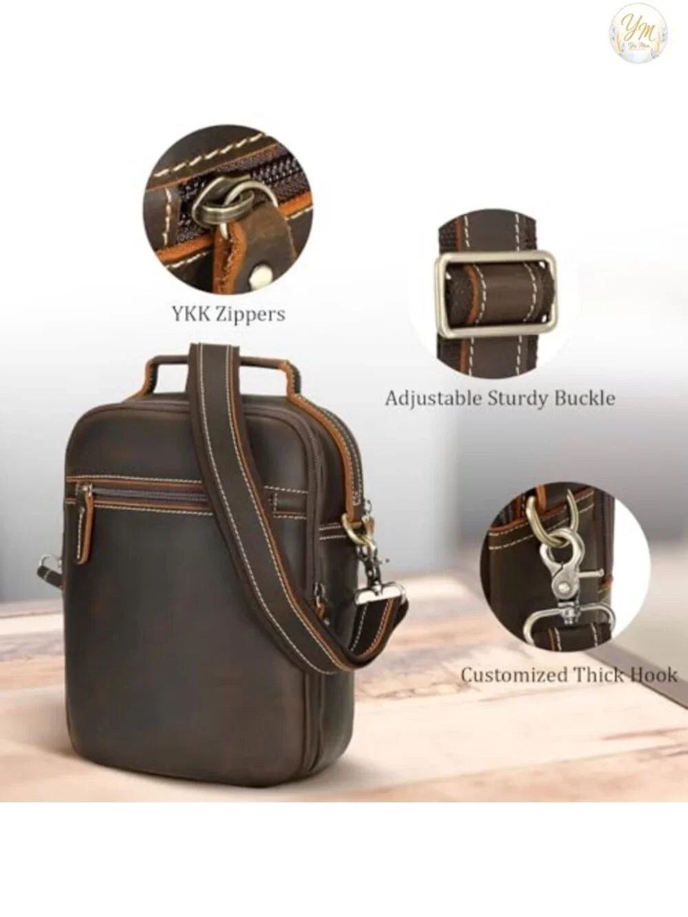 Italian Full Grain Leather Messenger Bag for Men Crossbody Shoulder Business